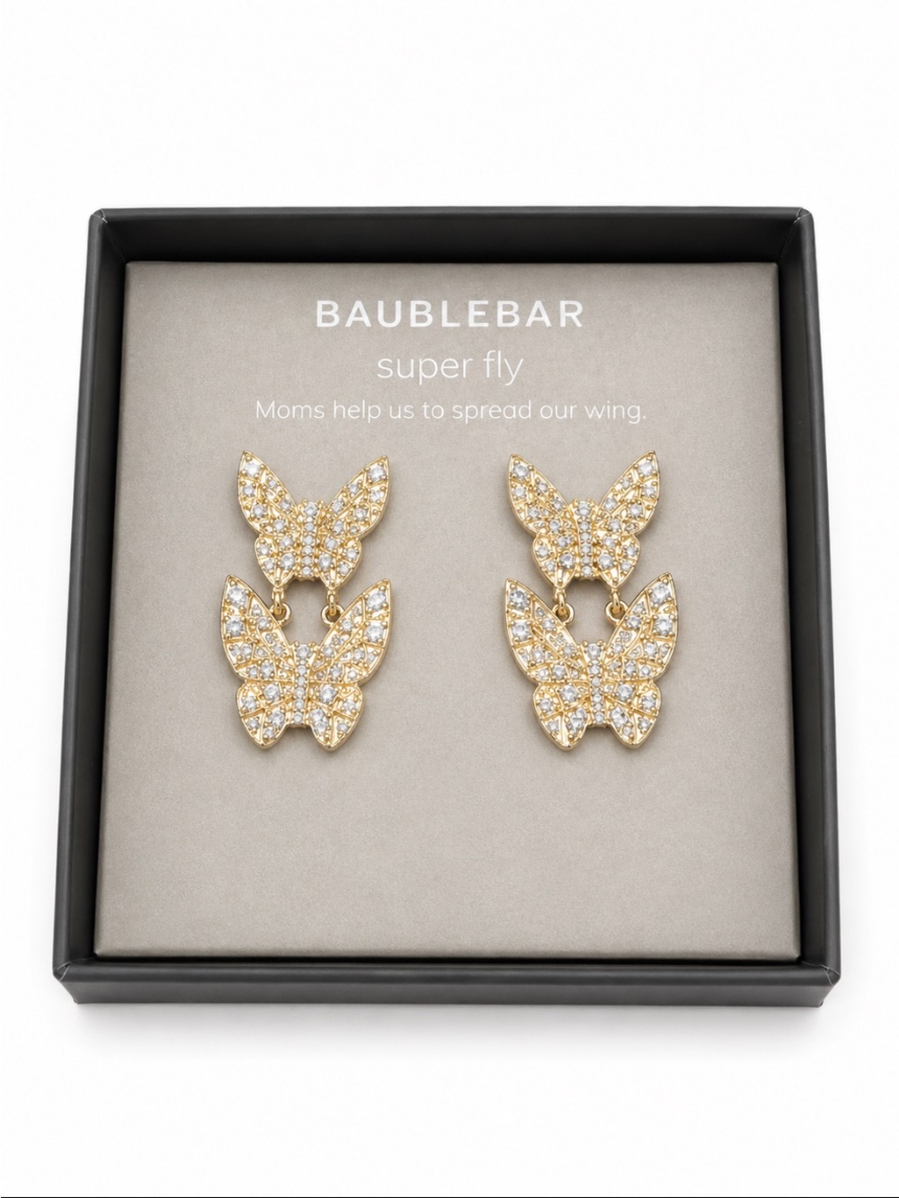 BAUBLEBAR Super Fly Gold-Tone Crystal Double Butterfly Drop Earrings 💥🆕💥